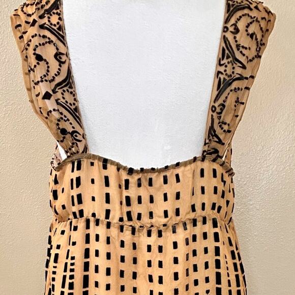 *SILK Beaded Burnout Velvet Sweetheart V-Neck Boho Babydoll Blouse Womens Large - Picture 9 of 14